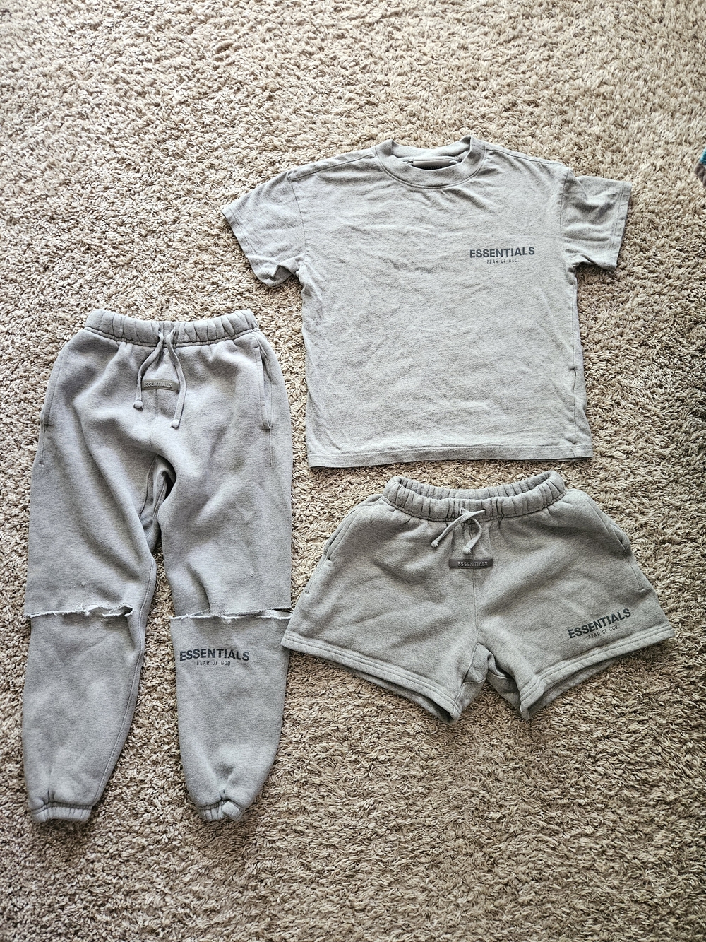 Fear of God Essentials Boy's 3-Piece Shirt Short Sweatpant Set Gray Size M(8)